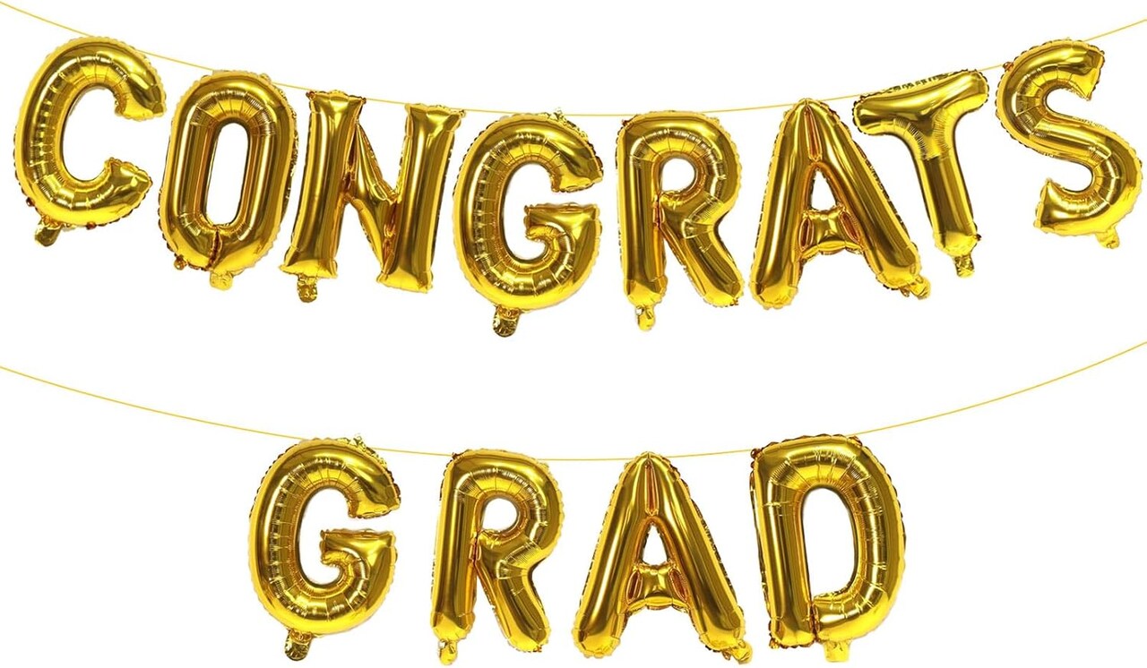 16 Inch Gold Congrats Grad Banner Balloons, Gold Congrats Grad Letters Sign, Graduation Decorations 2026 for Graduation Party Decorations 2026